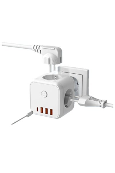 OEM 7-in-1 Cube Power Adapter, 3 Schuko Sockets + 3 USB-A Ports + 1 Type-C Port, with Switch