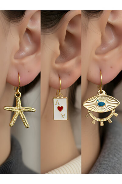 TURBİJ طقم أقراط نسائية مكون من 3 قطع مع رمزات عصرية