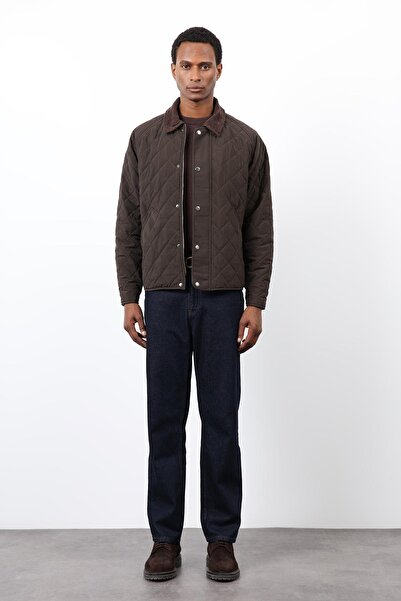 Antioch Dark Brown Contrast Collar Diamond Pattern Men's Coat