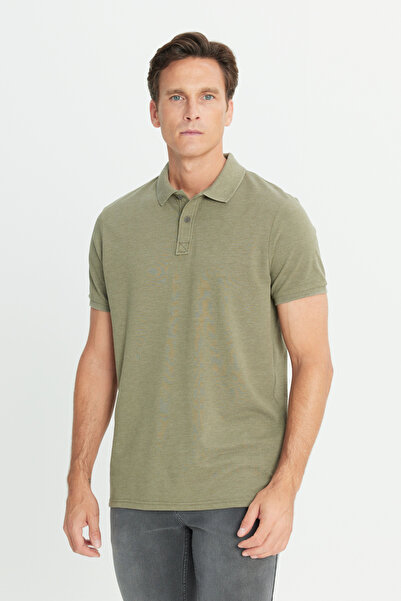 ALTINYILDIZ CLASSICS Men's Khaki Cotton Slim Fit Slim Fit Polo Neck T-Shirt