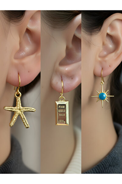 TURBİJ طقم أقراط نسائية مكون من 3 قطع مع رمزات عصرية