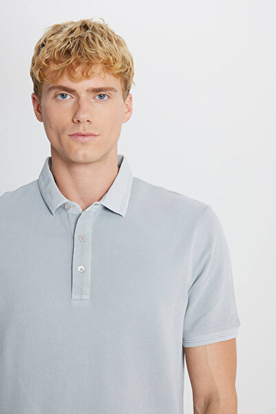 ALTINYILDIZ CLASSICS Ανδρικό μπλουζάκι με λαιμόκοψη πόλο σε γκρι χρώμα, 100% βαμβάκι, εφαρμοστό στενή εφαρμογή