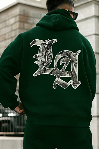 CLASSY.MODA “سترة هوديي رجالية قصة فضفاضة بغطاء رأس LA ذات نمط ملابس الشارع، ...