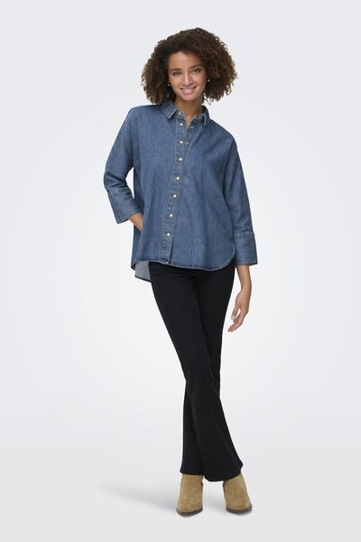 ONLY Women's / Girls' Denim Blue Shirt Model Code: (15335590) Onlgrace-Elli 3/4 Sl Dnm Shirt Akm