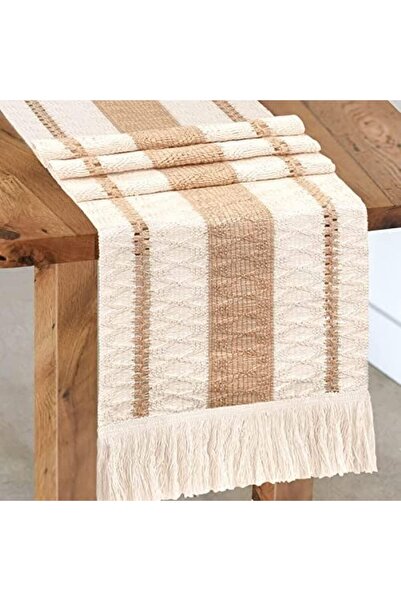 Roselyn Table Runner for Dining Table, Rustic Woven Cotton Macrame, Bohemian Style, 180x30cm