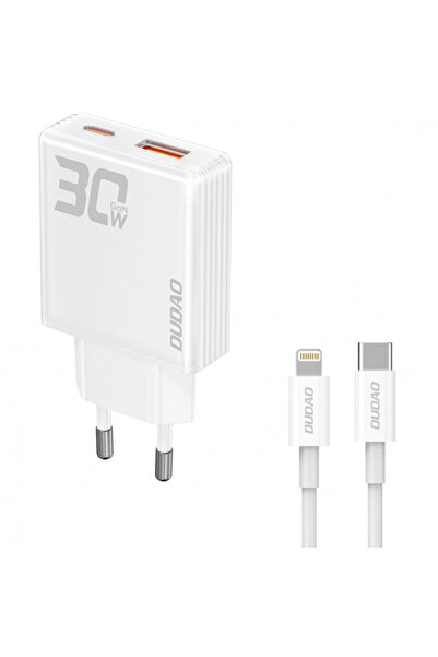 Apple Dudao A30EUL Power Adapter with Lightning Cable, 30W, 3A, 1 x USB-A - 1 x USB-C, White