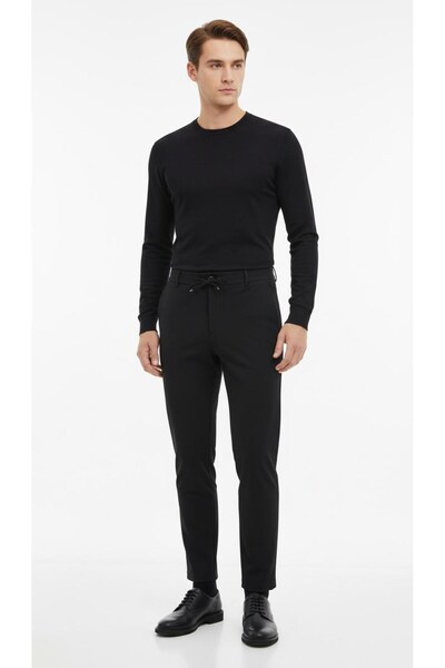 Plus Scorpion Men's Lace-Up Elastic Waist Slim Fit Fabric Trousers – Comfortable Fit, Casual & Stylish Combination Pants