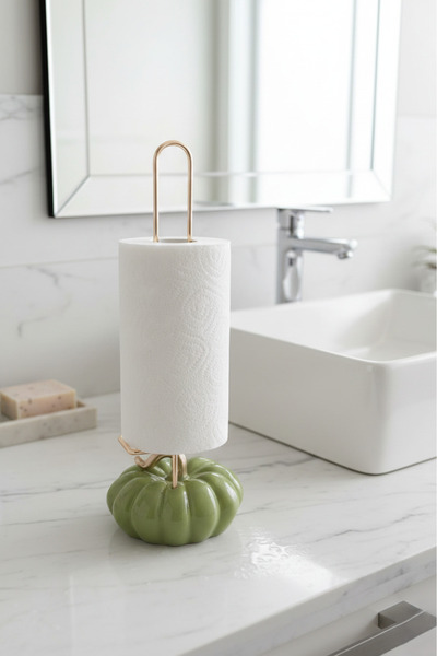Al Ver Gülüm Pumpkin Figured Paper Towel Holder Kitchen Bathroom Decorative Napkin Holder Modern Roll Towel Stand Gold Color