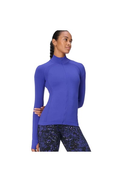 Sweaty Betty قميص رياضي نسائي أزرق اللون من Athlete درزة مخفية Workout Zip U ...