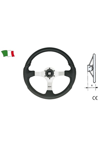 GFN Volan nautic, poliuretan, 3 spițe, argintiu cu inserții negre, 350 mm