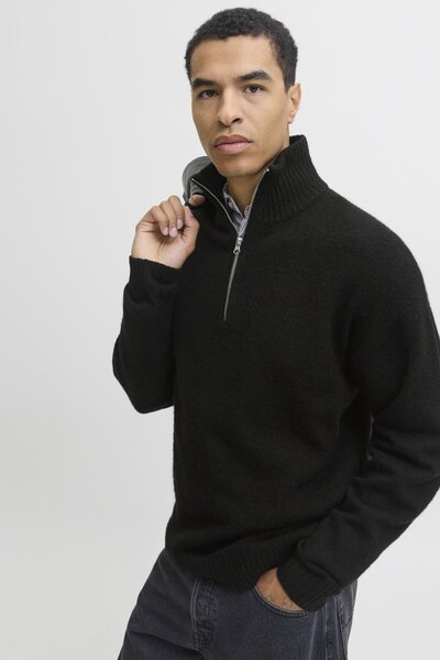 Jack & Jones Men's Black Sweater Model Code: (12278937) Jjesoho Ollie Knit Half Zip Sn
