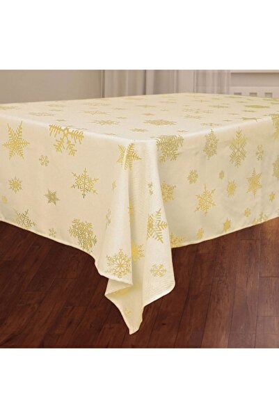 OEM Ecru Christmas tablecloth with gold foil snowflakes 240x140 cm