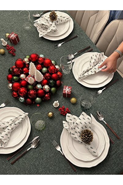 LUFA HOME Linen Effect Christmas Tablecloth Set
