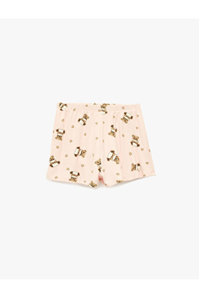 Koton Teddy Bear Printed Comfortable Fit Viscose Shorts with Elastic Waist