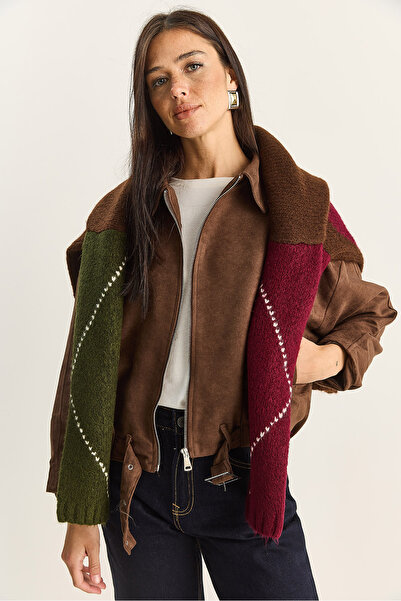 Bianco Lucci Women's Oversized Buckle Lined Suede Bomber Jacket 2789 60281130