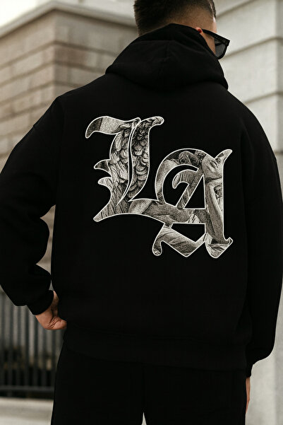 CLASSY.MODA “سترة هوديي رجالية قصة فضفاضة بغطاء رأس LA ذات نمط ملابس الشارع، ...