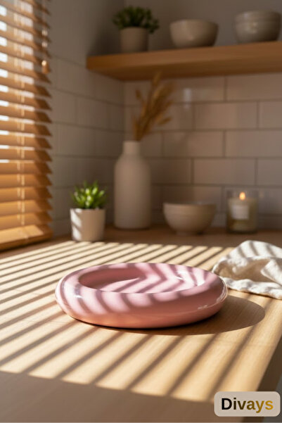 DİVAYS Aesthetic Pink Ceramic Serving Plate |   Round & Stylish Cake Plate |   1 Piece