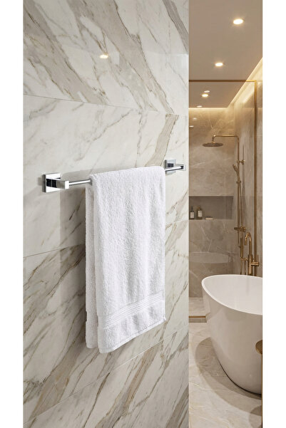 URASDESIGN Premium Gümüş Alüminyum Büyük Havlu Askısı Yapışkanlı