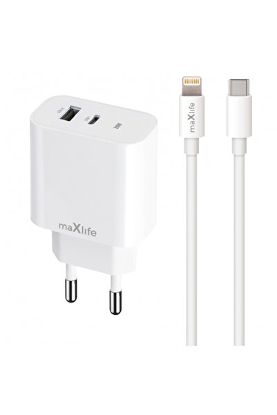 Apple MaXlife MXTC-06-20AC Power Adapter with Lightning Cable, 20W, 3A, 1 x USB-A - 1 x USB-C, White