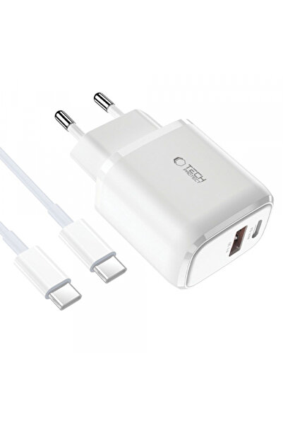 Universal Incarcator Retea Cu Cablu USB-C Tech-Protect C20W, 20W, 3A, 1 x USB-A - 1 x USB-C, Alb