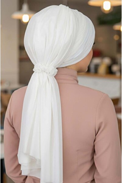 Aişe tesettür Off-White Buckle Evening Dress Bonnet Shawl