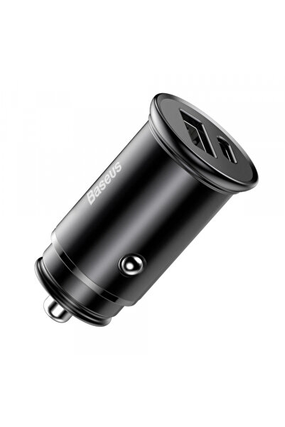 Baseus Circular Metal Car Charger, 30W, 5A, 1 x USB-A - 1 x USB-C, Black
