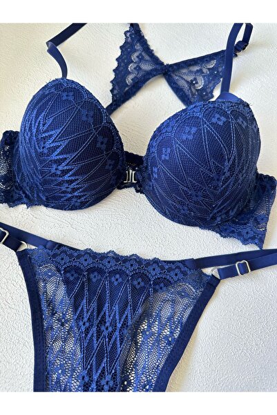 ARONA Бюстгальтер з відкритою передньою частиною та мереживними деталями - СИНІЙ