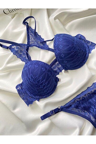 ARONA Бюстгальтер з відкритою передньою частиною та мереживними деталями - СИНІЙ
