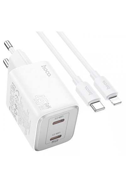 Apple HOCO N42 Power Adapter with Lightning Cable, 45W, 3A, 2 x USB-C, White