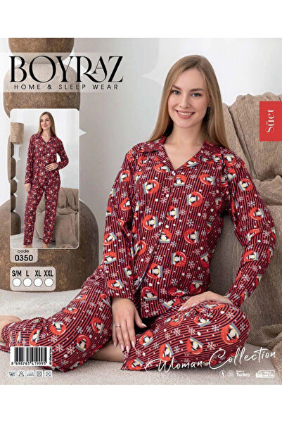 BOYRAZ 0350 Women's Suede Patched Long Sleeve Pajama Set