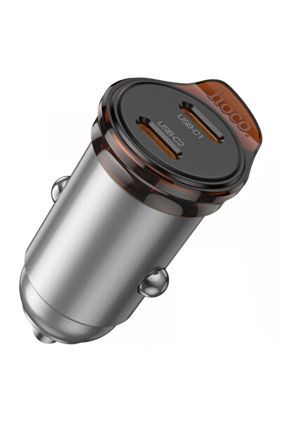 Apple HOCO NZ16B Car Charger with Lightning Cable, 45W, 3A, 2 x USB-C, Gray