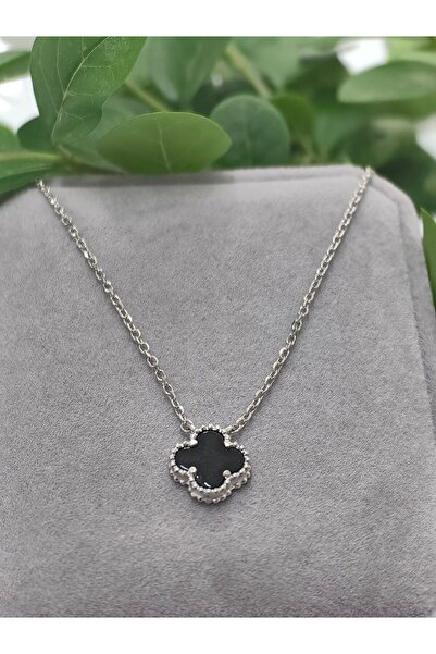 argint 925 BLACK/WHITE CLOVER NECKLACE