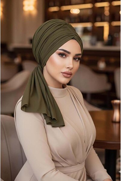 Aişe tesettür Khaki Buckle Evening Dress Bonnet Shawl