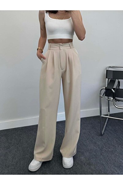 MIZUKI High Waist Pleated Plaszo Fabric Trousers