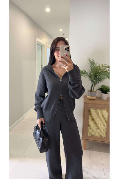 BİRCANÇİL Md Hugs Anthracite Zippered Hooded Sets