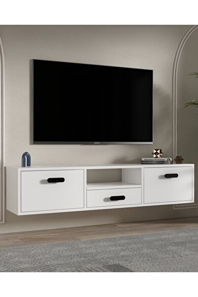 DEMONTE DECOR 1328DROPDD-32 DUVARA MONTAJ TV SEHPASI BEYAZ-SİYAH