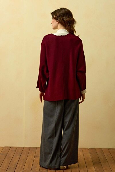 Ceylan Otantik Μπορντό 3 Πλεκτό Μπουφάν με Φιόγκο