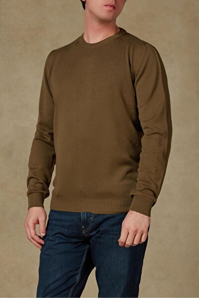 Abbate Ανδρικό πλεκτό πλεκτό ύφασμα από βαμβάκι μοντέρνα εφαρμογή χακί με λαιμόκοψη ποδηλατικό απλό πλεκτό