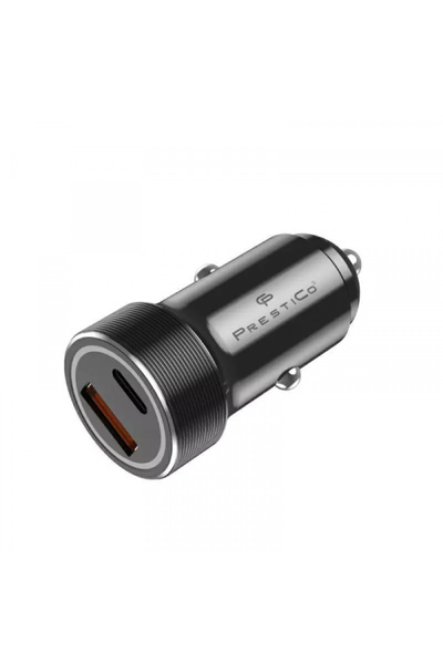 Universal Prestico K2A Car Charger, 20W, 3A, 1 x USB-A - 1 x USB-C, Black