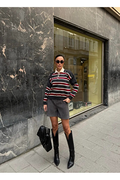 Kienor Yeni Sezon Kadın Polo Yaka Oversize Triko Sweatshirt