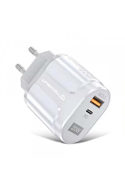 Universal Techsuit Premium Power Adapter, 20W, 3A, 1 x USB-A - 1 x USB-C, White CHPD038