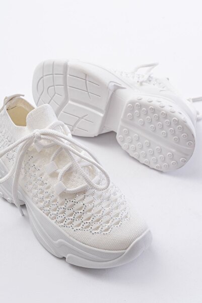 Zerenyus Zri̇n-2024 Premium White Lace-Up Knitwear Stone Women's Sports Shoes