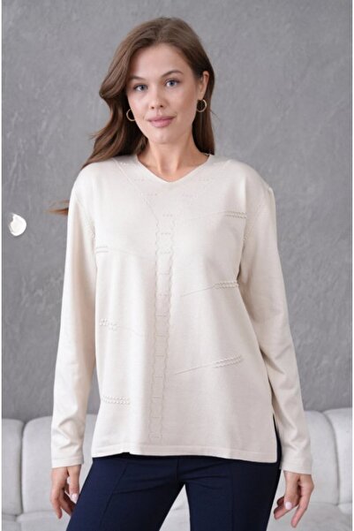 Fresh&Moda Women's Mother Stretchy Soft Textured V-Neck Slim Knitwear Sweater