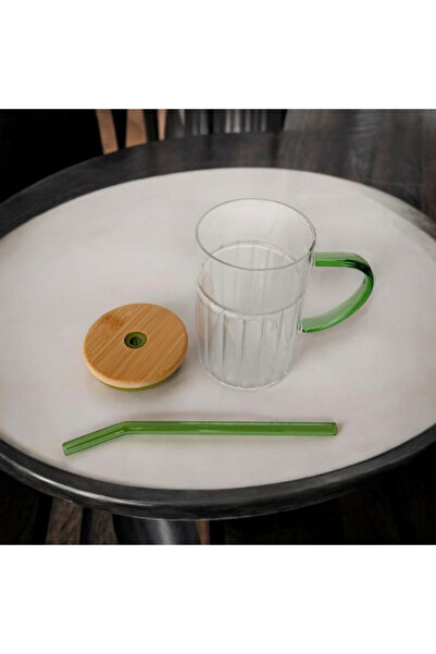 Tohana Bamboo Lid Glass Straw Cup 420 ml