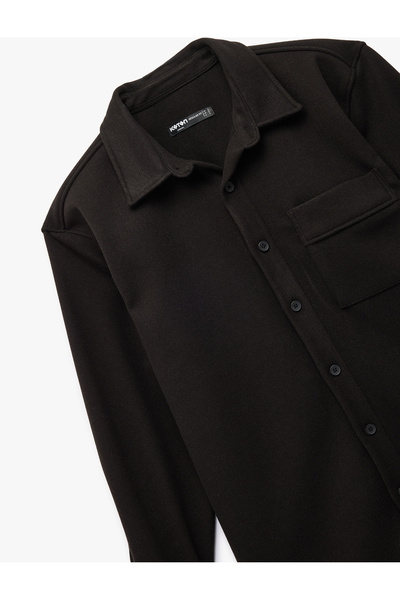 Koton Viscose Blend Pocket Detailed Long Sleeve Buttoned Classic Collar Shirt Jacket
