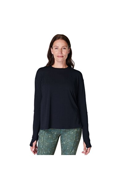 Sweaty Betty تي شيرت نسائي بأكمام طويلة من Soft Flow Studio تي شيرت نسائي أسود اللون