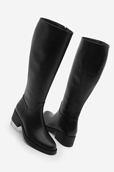 Marjin Γυναικείες μπότες με φερμουάρ κάτω από το γόνατο με κλασικό τακούνι Lunces Μαύρο