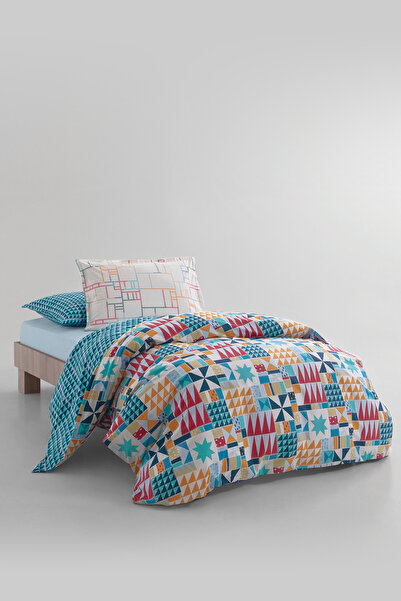 Yataş Patchwork Ranforce Single Duvet Cover Set - Blue