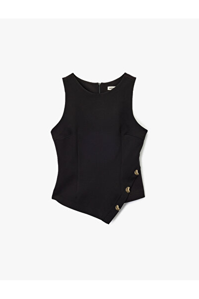 Koton Asymmetrical Cut Accessory Detailed Crew Neck Sleeveless Blouse