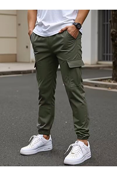 SERAZAT Stretch Fabric Cotton Pants, Pack of Cargo Pocket with Elastic Waist and Cuffs